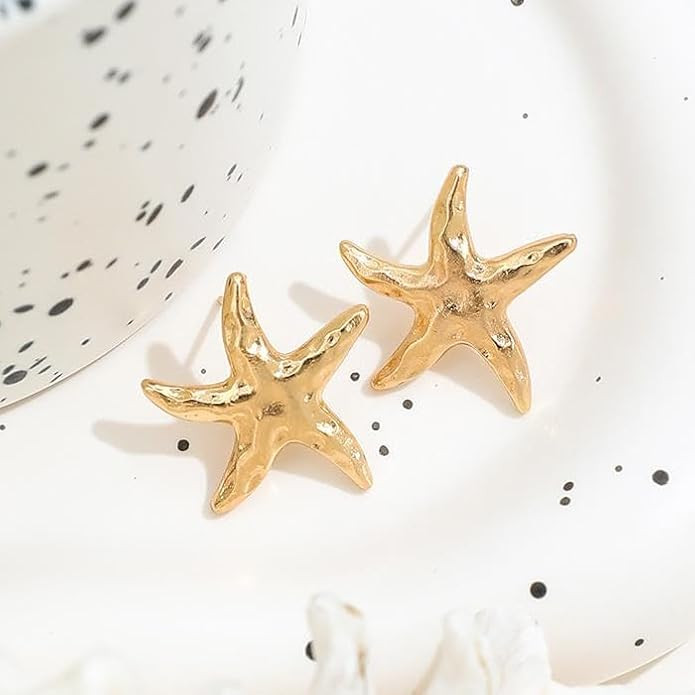 14K Gold Plated Starfish Earrings for Women Trendy, Boho Summer Beach Starfish Earring Gold State... | Amazon (US)