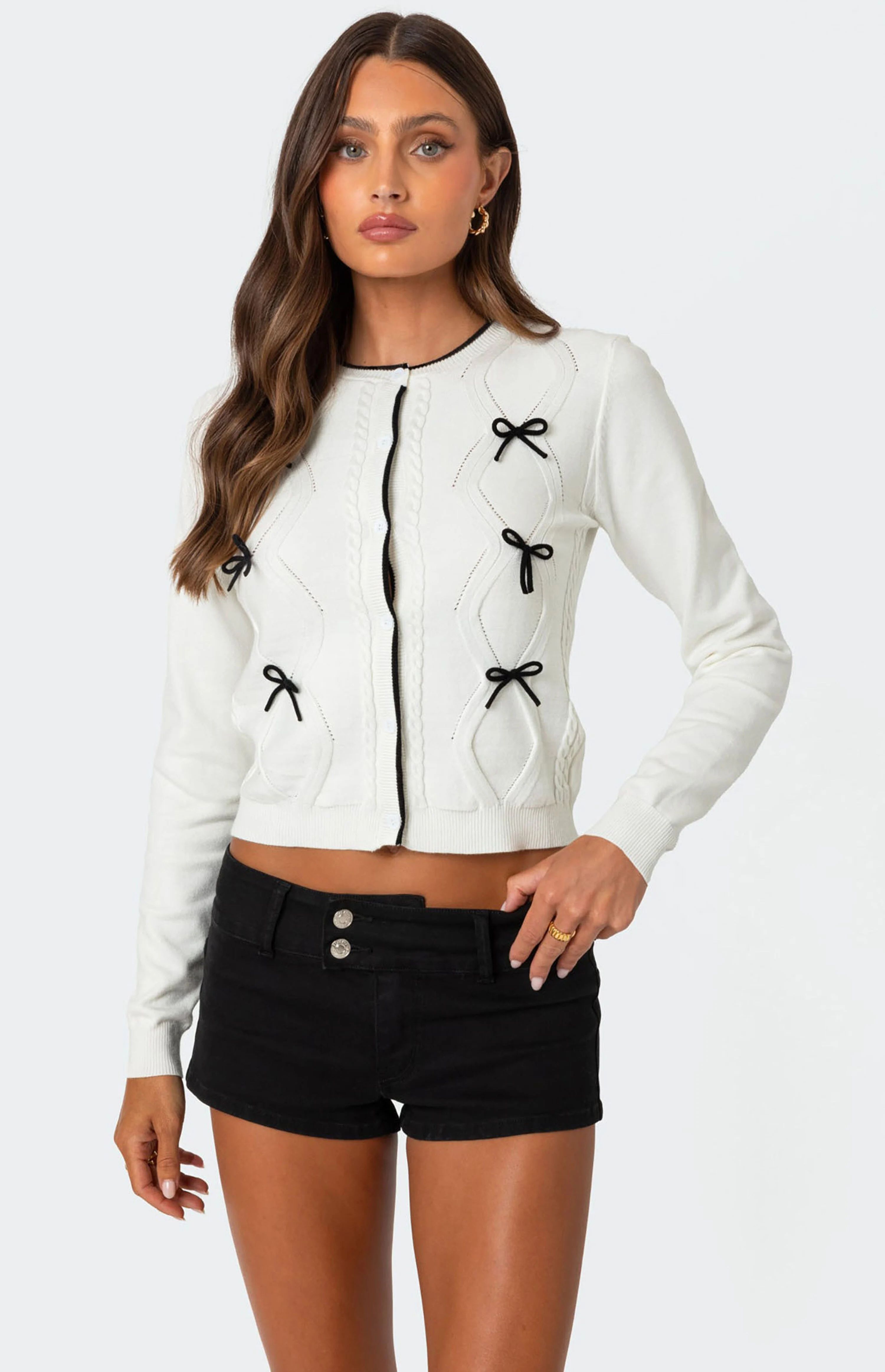 Edikted Contrast Bow Knit Cardigan | PacSun