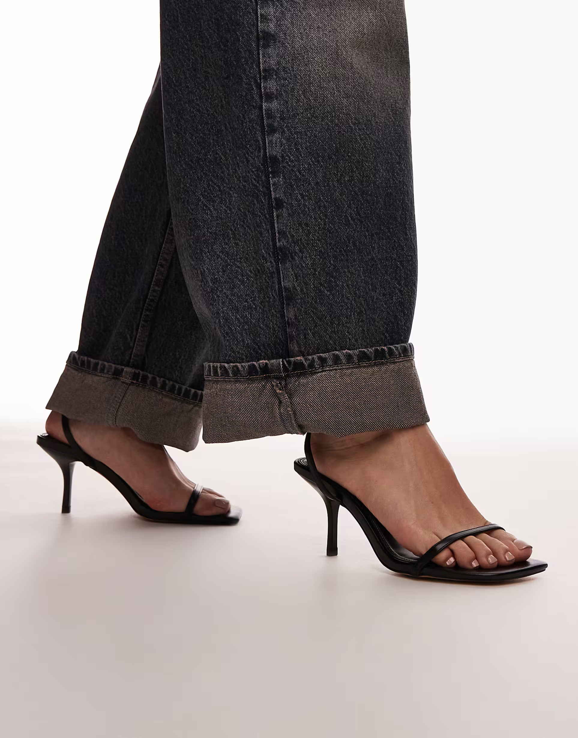 Topshop Fina barely there mid heeled sandals in black | ASOS (Global)