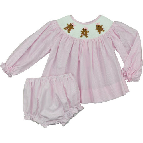 Pink Stripe Smocked Gingerbread Diaper Set | Cecil and Lou