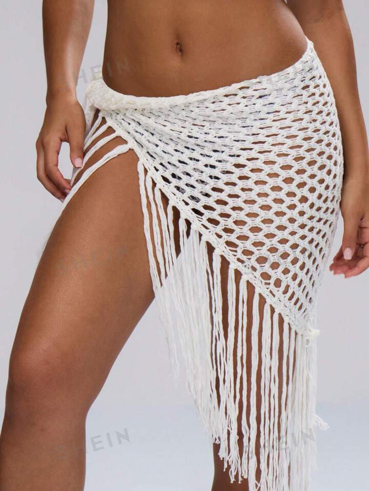 MUSERA Beach Crochet Knit Tassel Skirt,Summer Solid Color Sweater Skirt | SHEIN