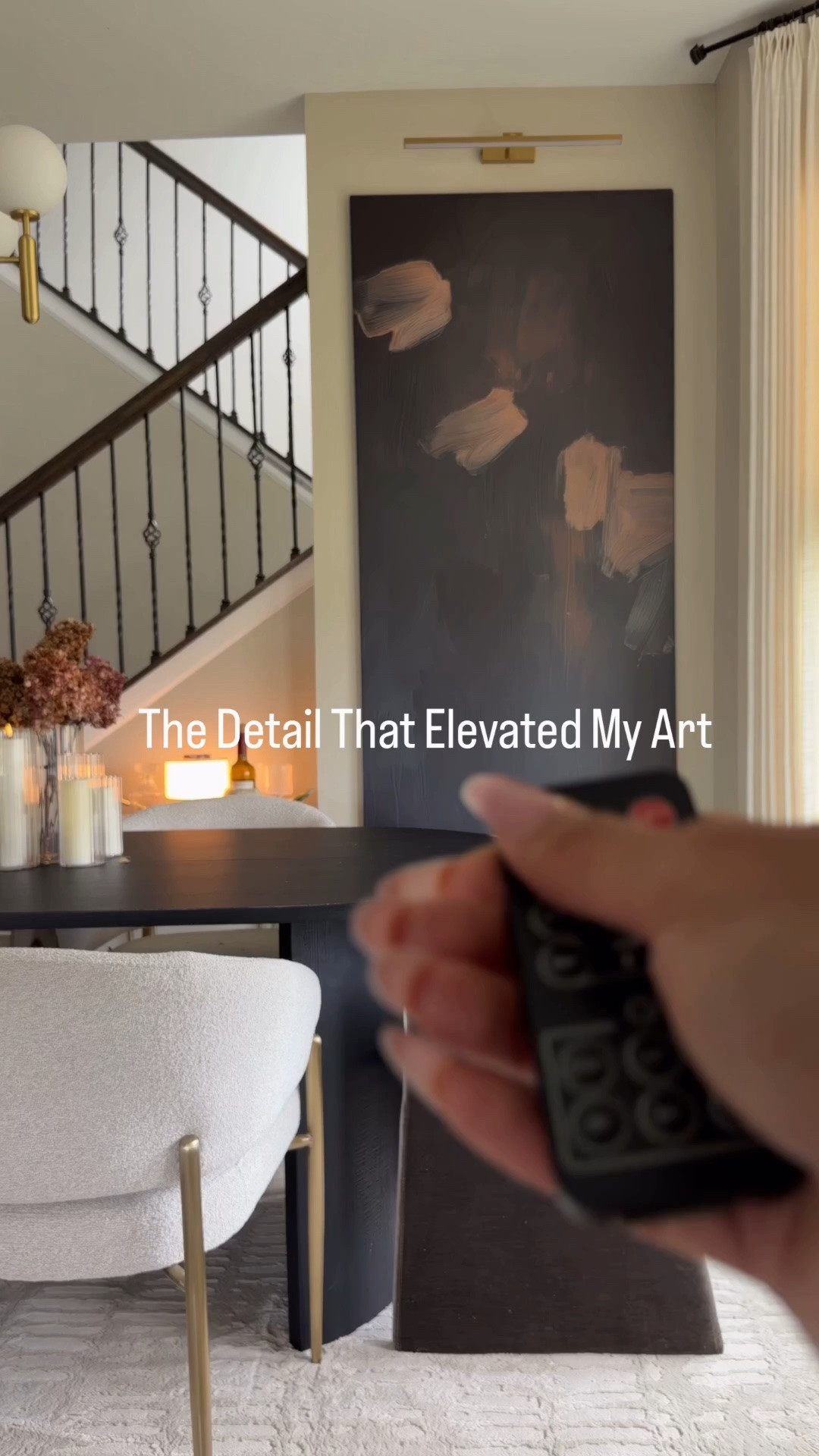 Sometimes a wall just needs the right finishing touches. 🤎✨ We added this oversized framed art and picture light, and it completely changed the feel of the dining room. Warmer, moodier, and so much more intentional.

Proof that a few thoughtful details can transform an entire space.

#LTKHome #LTKselfcare #LTKU