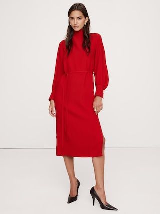 Crepe Mock-Neck Midi Dress | Banana Republic (US)