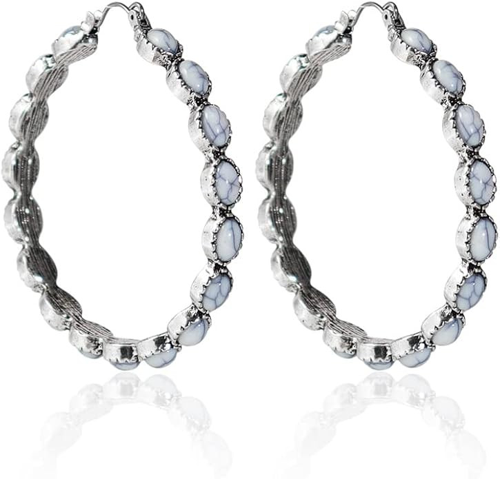 Boho Ethnic Turquoise Beaded Hoop Earrings Western Natural Stone Stainless Steel for Women Cowgir... | Amazon (US)