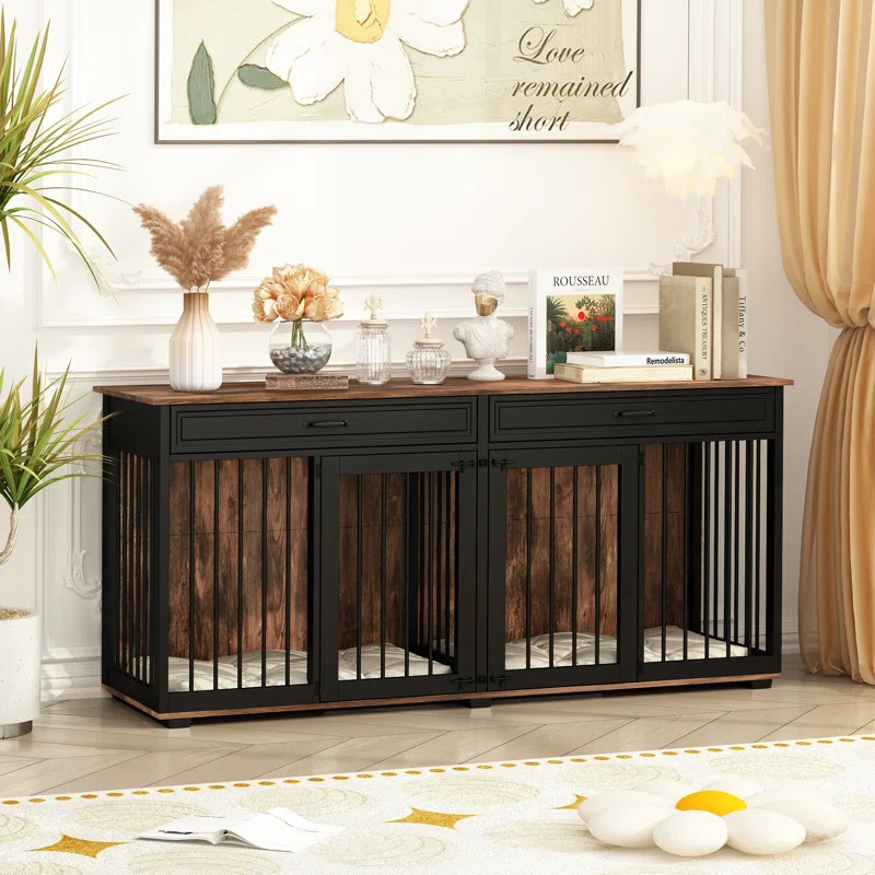Dorilal Large Dog Crate Furniture With 2 Drawers And Divider | Wayfair North America