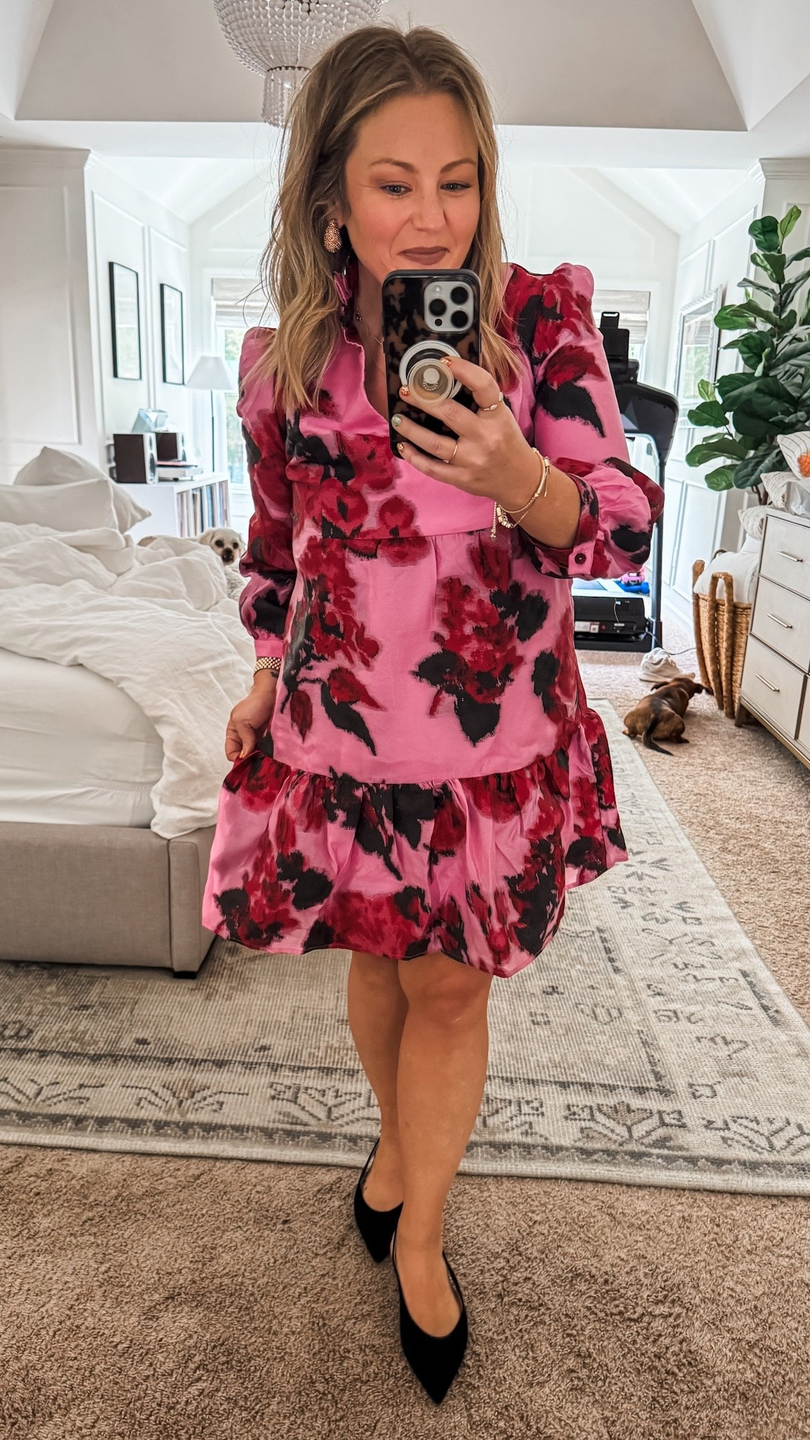 This blossom print dress is currently 60% off and is the perfect date night or party dress. I’ve paired it with my Marc fisher slingback flats that are also on sale! mini dress fall dress party outfit date night outfit black suede flats earrings

#LTKParties 

#LTKOver40 #LTKSaleAlert