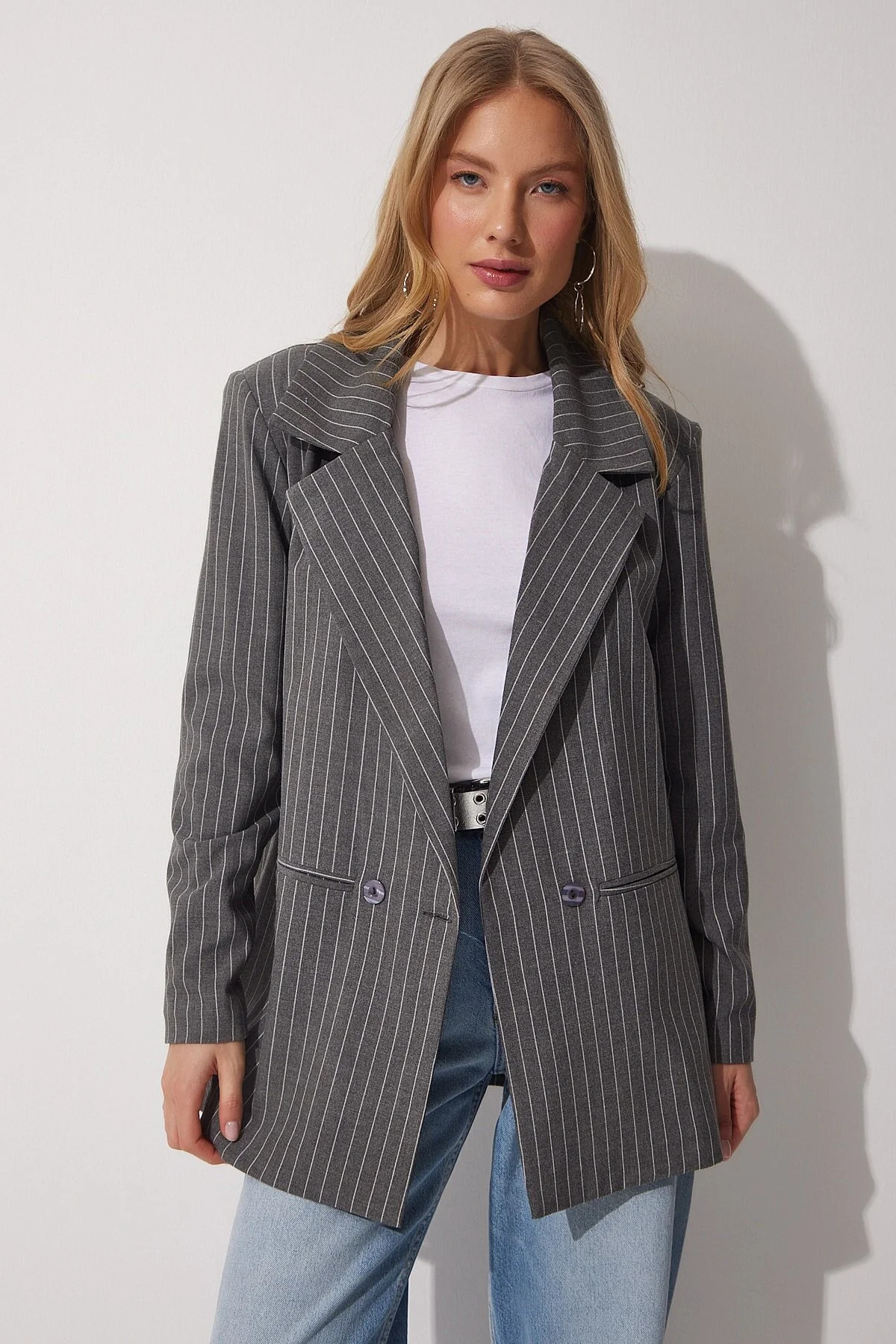 Happiness İstanbul Blazer - Grau - Oversized - Trendyol | Trendyol DE