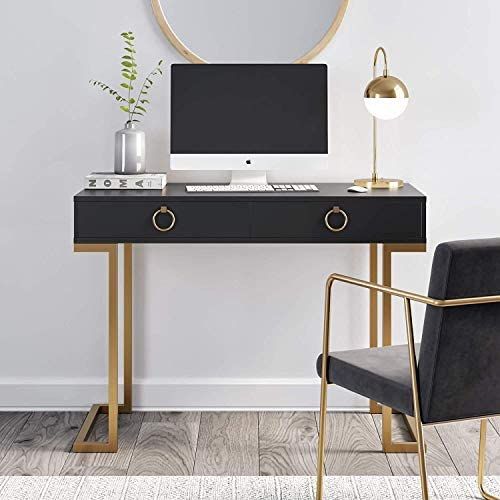 Nathan James Leighton Two-Drawer Writing Glam Accents Brass, Home Office Computer Desk or Vanity Tab | Amazon (US)
