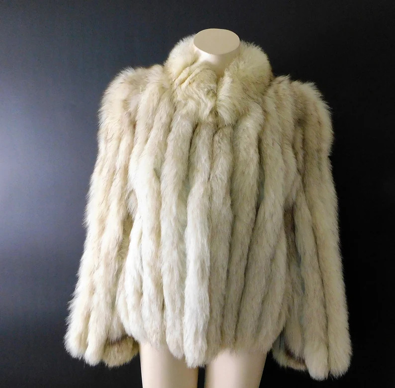 Vintage Silver Fox Fur Coat, Artic Fox Fur and Leather Stripe Jacket, Made in Canada - Etsy | Etsy (US)