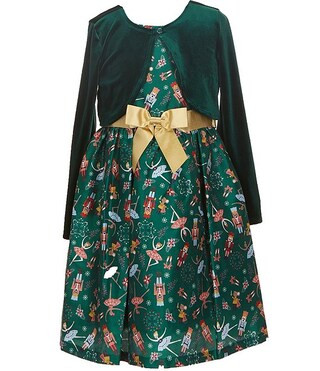 Bonnie Jean Big Girls Velvet Cardigan Nutcracker Print Bow Dress Set | Dillard's | Dillard's