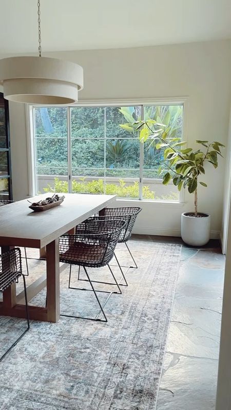 Quick dining room update tour 👏🏻

✔️ Still loving our a Portola Dining Table! 
✔️ Indoor plants doing well
✔️ Dining chairs from Crate & Barrel are comfy
✔️ Delaney Drum pendant has been super popular 
✔️ Linked a budget friendly version of our Carley Curio cabinet

#ltkhome #diningroom #diningtable #pendantlight #diningchairs #industrialstyle
