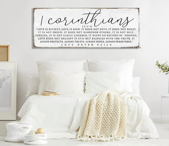 1 Corinthians 13 Wood-Look Sign Bedroom Wall Decor Love is Patient Love is Kind Above Bed Bedroom... | Etsy (US)