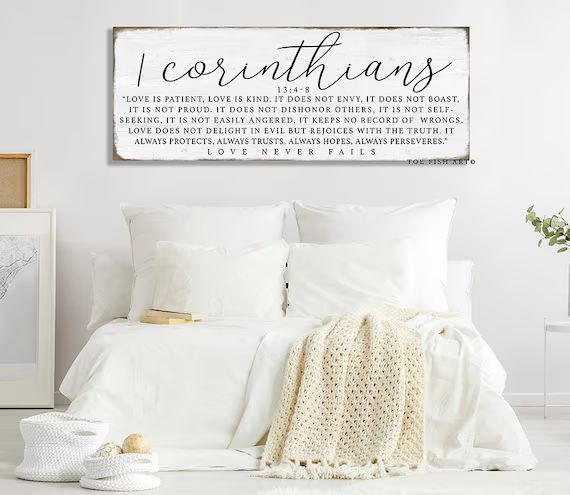 1 Corinthians 13 Wood-Look Sign Bedroom Wall Decor Love is Patient Love is Kind Above Bed Bedroom... | Etsy (US)