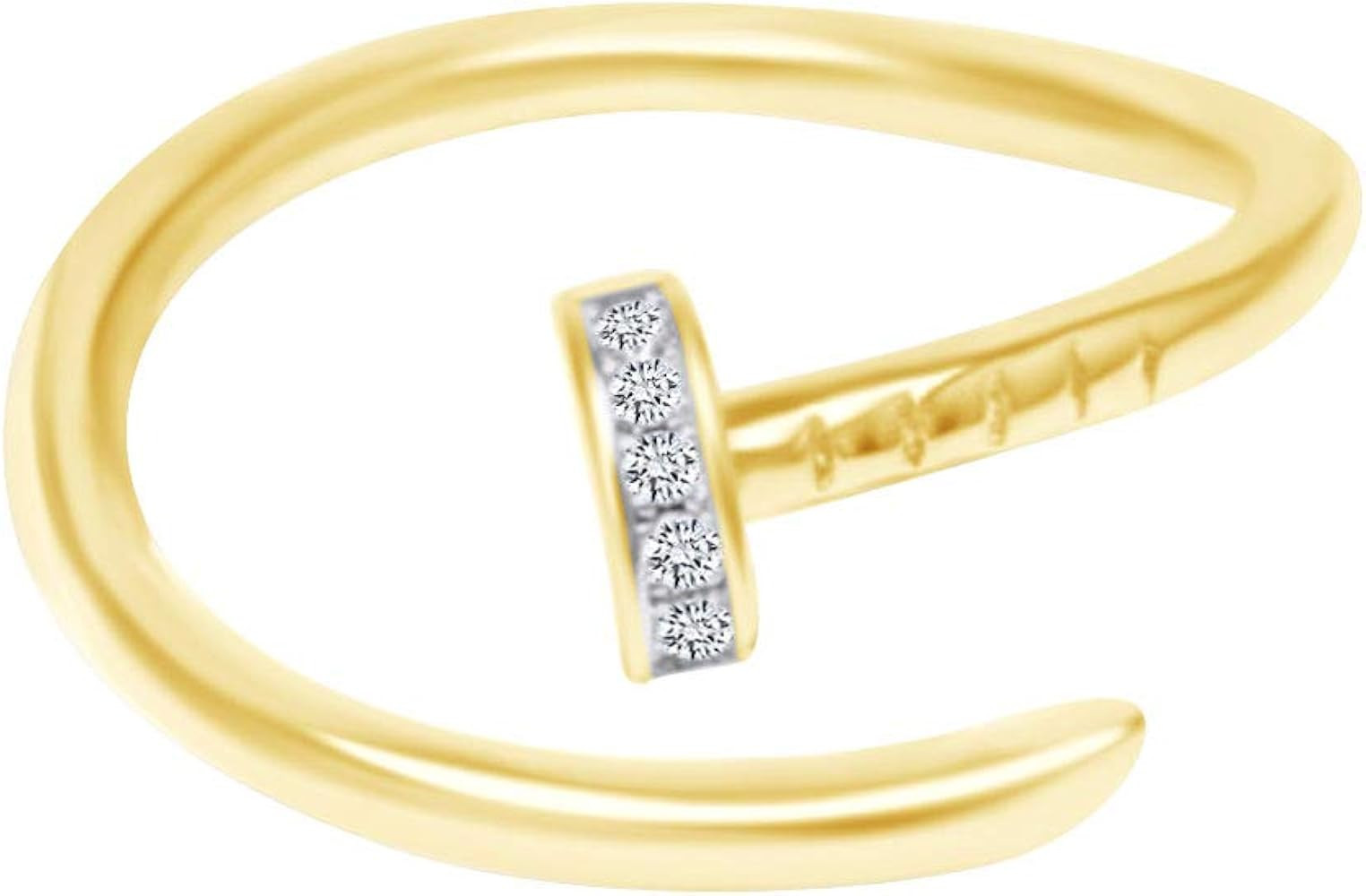 AFFY Round Shape White Cubic Zirconia Womens Fashion Ring 14k Gold Over Sterling Silver | Amazon (US)
