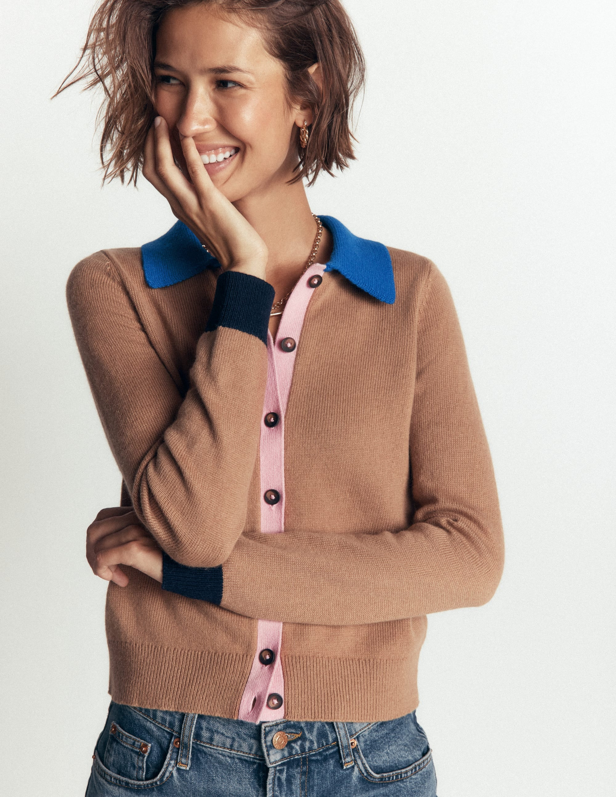 Ariadne Wool Blend Cardigan-Camel Melange, Colour Block | Boden (US)