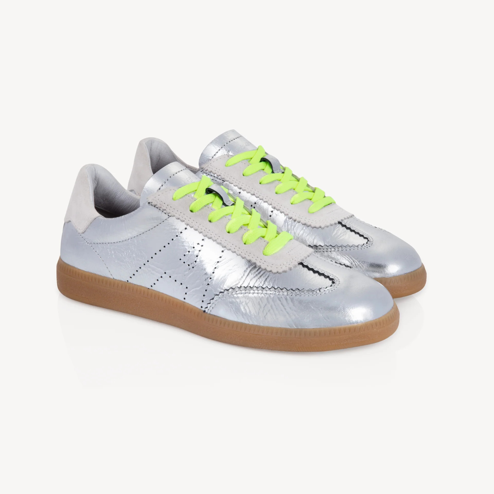 Isla: Silver Metallic & Suede Trainers | Air & Grace