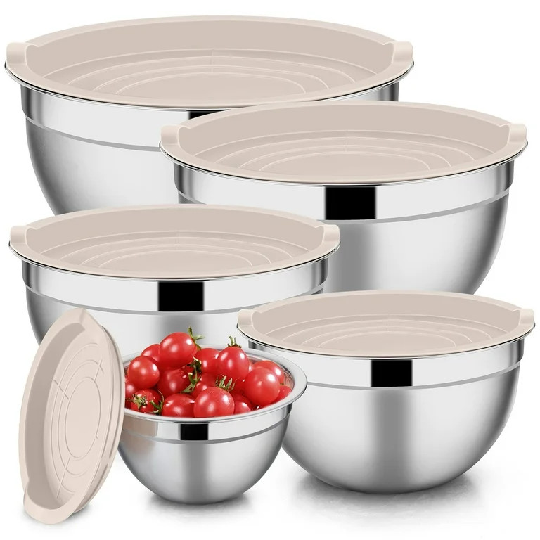 Mixing Bowls with Lids Set of 5, Vesteel Stainless Steel Mixing Bowls Metal Nesting Salad Bowls, ... | Walmart (US)