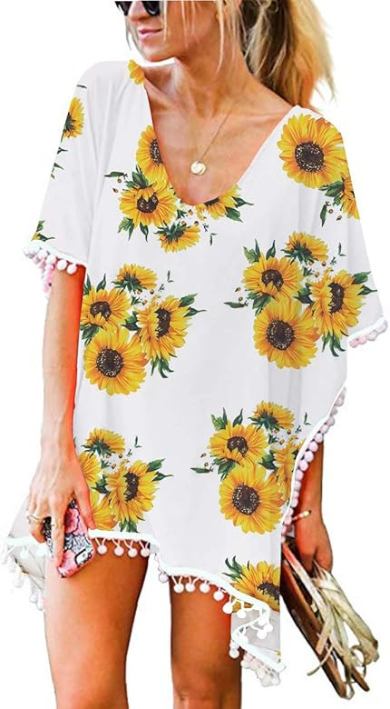 CPOKRTWSO Women’s Crochet Chiffon Tassel Swimsuit Beach Bikini Cover Ups for Swimwear | Amazon (US)