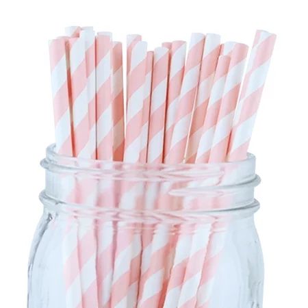 Just Artifacts 100pcs Decorative Striped Paper Straws (Striped, Light Pink) - Decorative Paper Straw | Walmart (US)