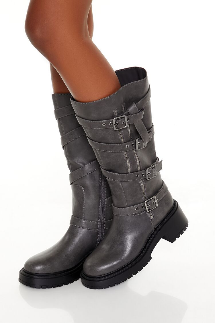 Strappy Faux Leather Lug-Sole Boots | Forever 21