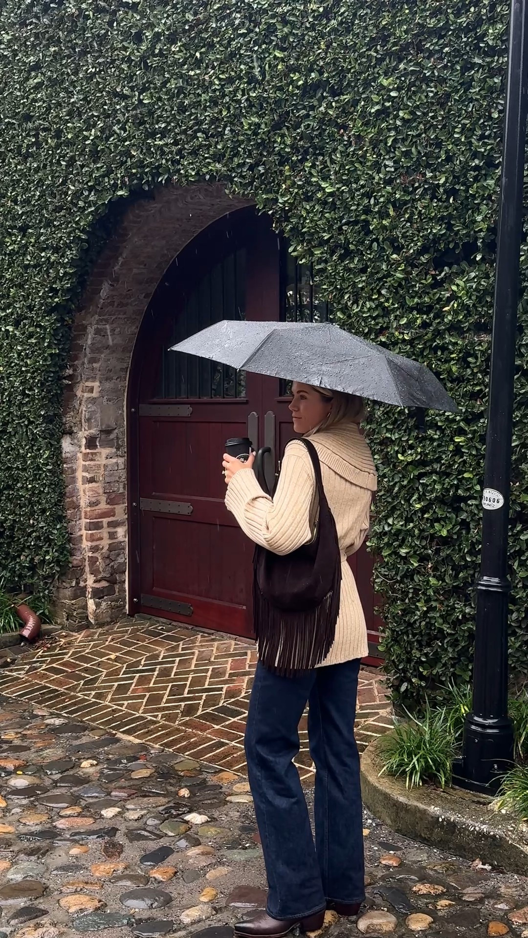 rainy charleston ootd 
size s/m in wrap cardigan, size 26 long in jeans, size down in boots half size 

#LTKSeasonal #LTKSaleAlert #LTKTall