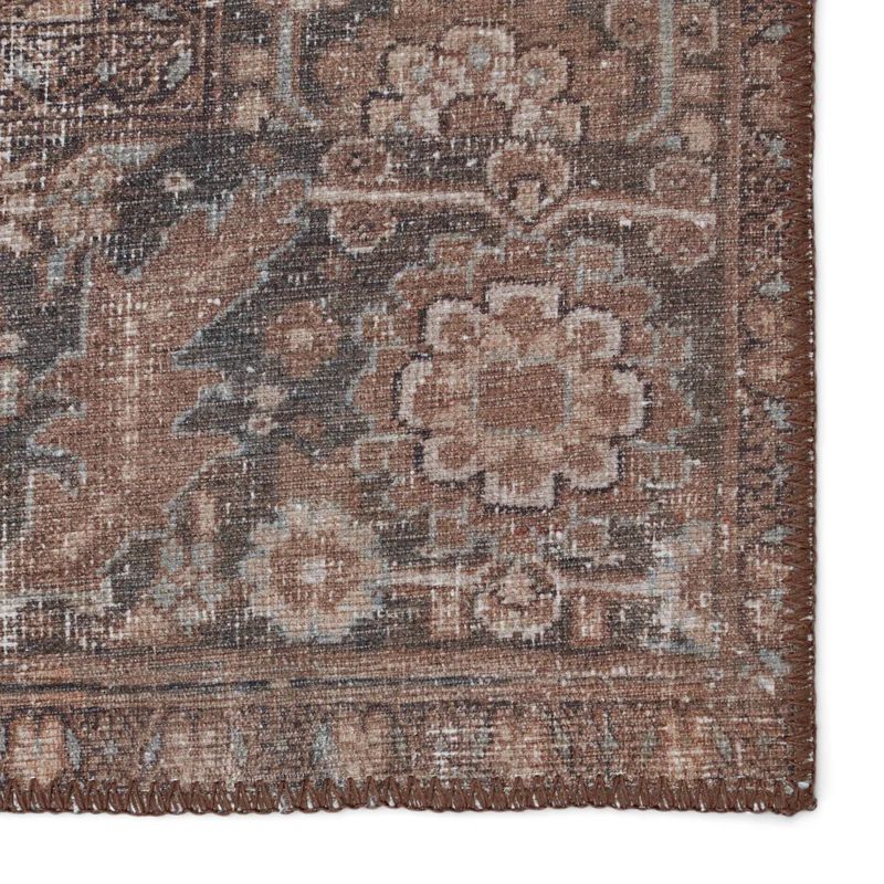 Machine Washable Minita Floral Power Loom Polyester Area Rug in Brown/Tan | Wayfair North America