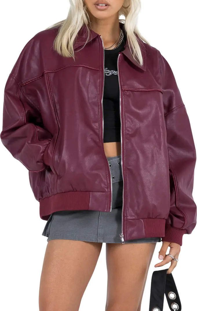 Princess Polly Goldsmith Oversize Faux Leather Bomber Jacket | Nordstrom | Nordstrom