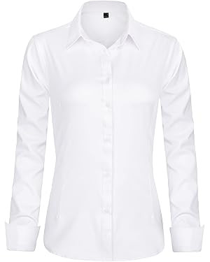 J.VER Womens Dress Shirts Long Sleeve Button Down Shirts Wrinkle-Free Solid Work Blouse | Amazon (US)