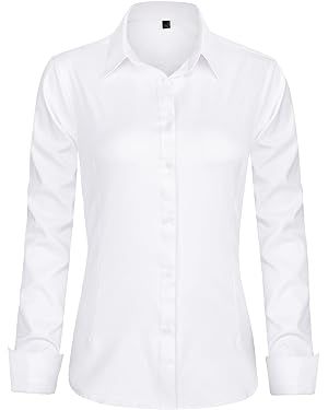 J.VER Womens Dress Shirts Long Sleeve Button Down Shirts Wrinkle-Free Solid Work Blouse | Amazon (US)