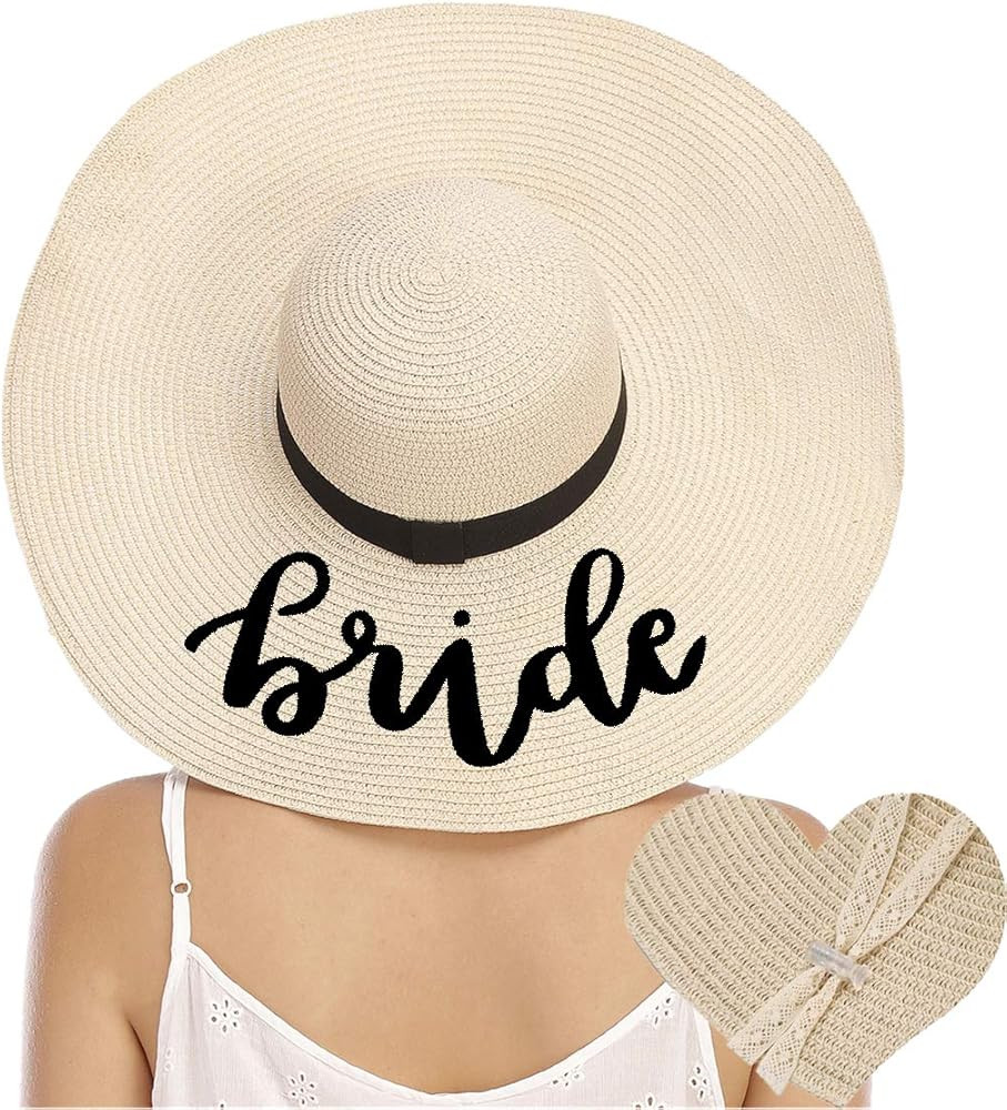 Womens Paper Floppy Embroidered Wide Brimb Adjustable Beach Party Sun Hat with Ribbon Band with W... | Amazon (US)