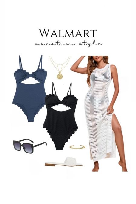 Vacation style 🏖️☀️@walmartfashion #walmartpartner love this scalloped swimsuit and chic swim coverup! These come in multiple colors and under $40! 🙌🏻  #walmartfashion beach vacation outfits Cupshe white cover up scallop one piece swimwear pool outfit 

#LTKSwim #LTKSaleAlert #LTKFindsUnder50