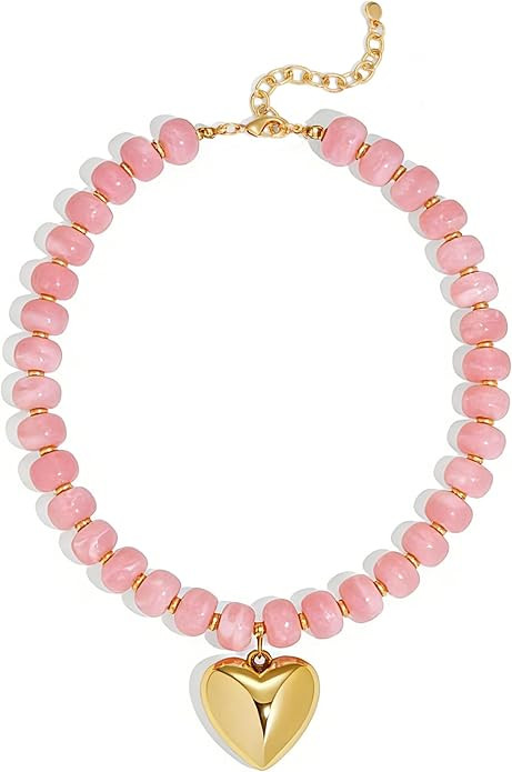 WOWORAMA Chunky Heart Necklaces for Women Colorful Resin Beaded Choker Necklace Gold Puffy Heart ... | Amazon (US)
