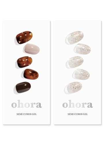 ohora Semi Cured Gel Nail Strips (N Brown Sugar N Sparkle Glam) - Works with Any Lamps, Salon-Quality, Long Lasting, Easy to Apply & Remove - Includes 2 Prep Pads, Nail File & Wooden Stick | Amazon (US)