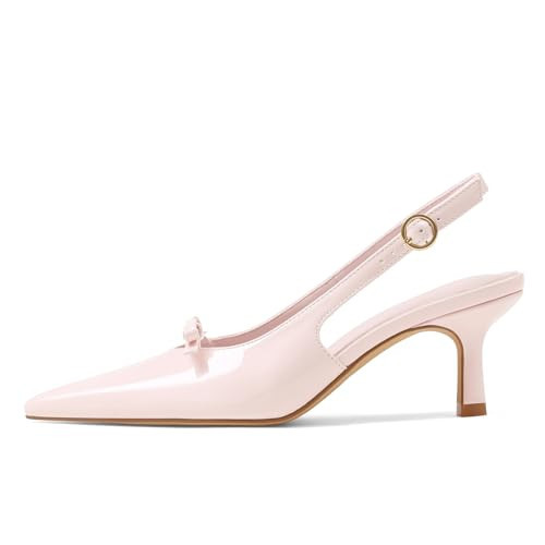 Mattiventon Pink Kitten Heels Slingback Heels Closed Toe Bow Ankle Strap Pointed Toe Heel Sexy Wedding Dress Party Pumps | Amazon (US)