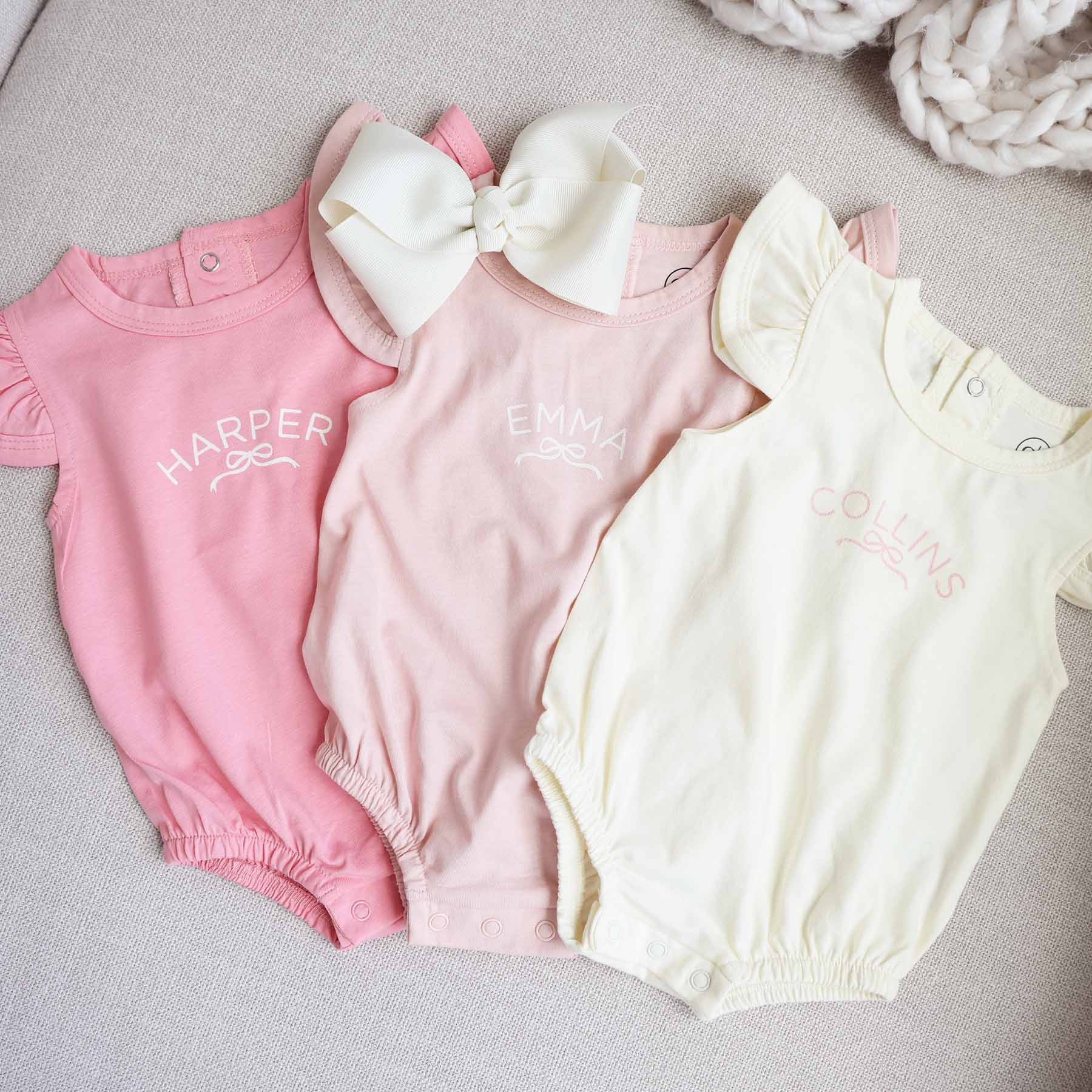 Personalized Ruffle Sleeve Bubble Romper | Pretty in Pink | Caden Lane
