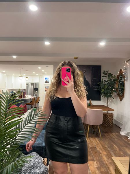 Anthropologie Colette Faux Leather Mini Skirt - large
Slimming bodysuit - large
Both true to size
NYE Outfit / New Year’s Eve / New Year’s Outfit

#LTKmidsize #LTKstyletip #LTKHoliday
