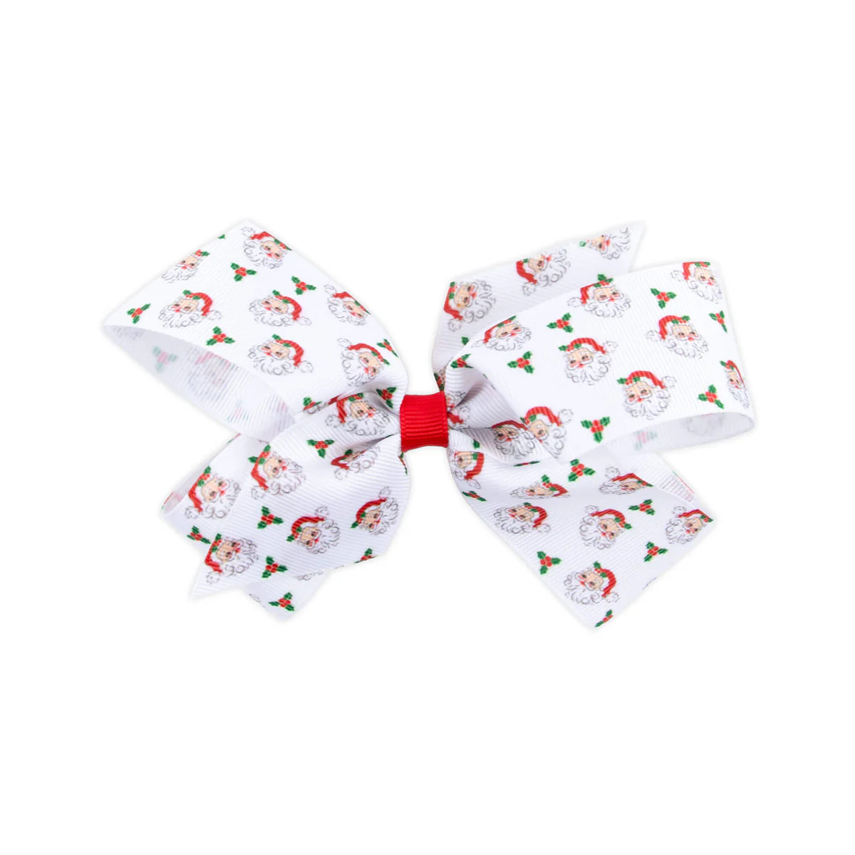 Vintage Santa White Print Hair Bow | Classic Whimsy