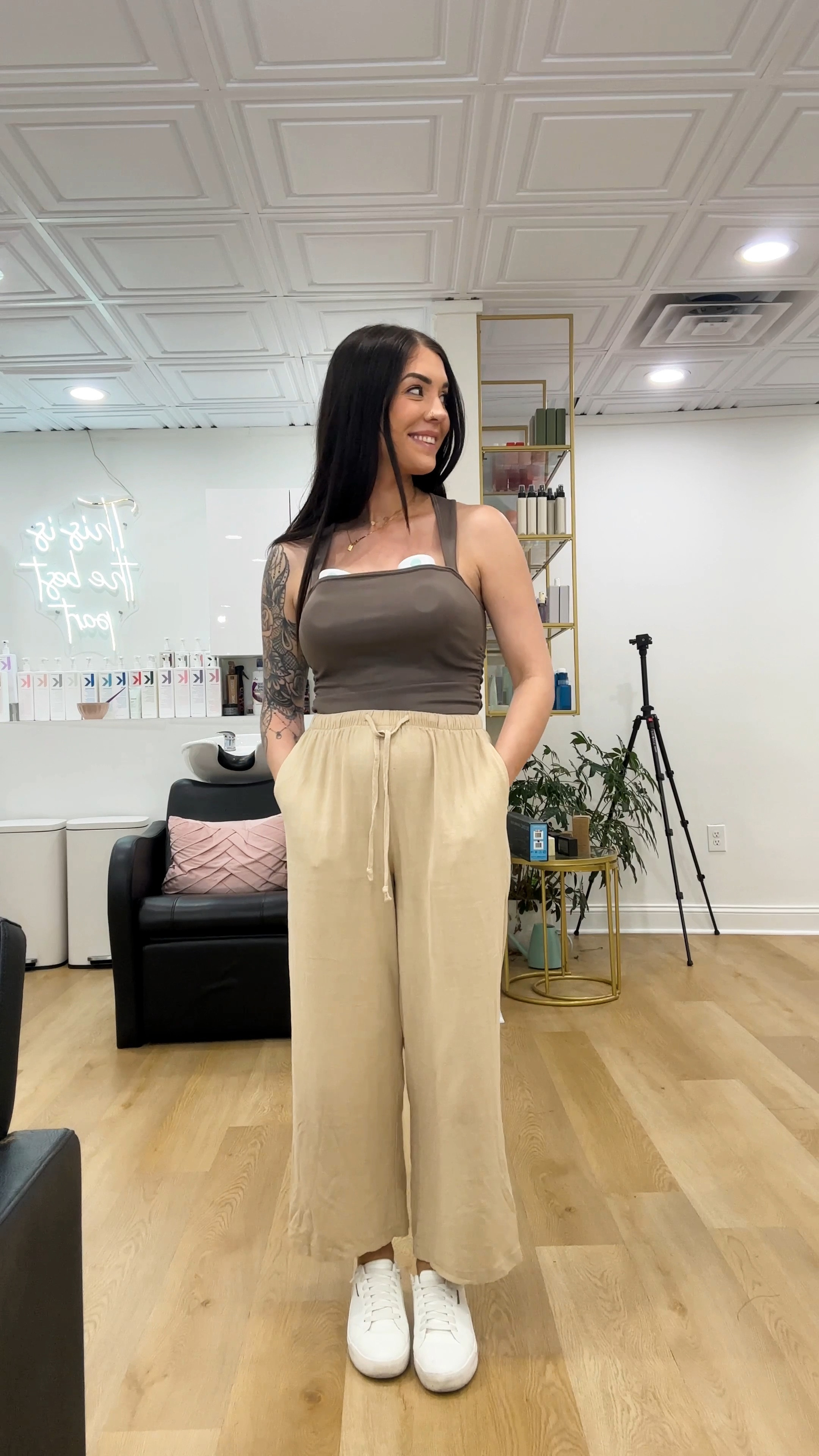 Breastfeeding + pumping friendly outfit of the day. 
Whole outfit is from Amazon! 
Tank top comes in a pack of 2 and I’m wearing a size small. 
Adjustable waistband linen pants - I’m wearing a size medium. 
Shoes are Dr. Scholls. 
My favorite wearable pumps from Amazon. 

#LTKbaby #LTKfindsunder50 #LTKworkwear