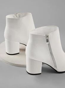 Pointy Toe Block Heel Side Zipper Ankle Boots | SHEIN