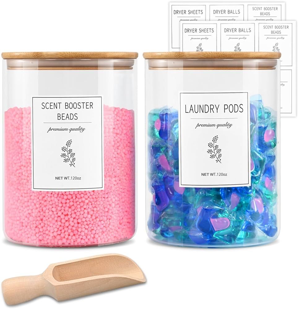 Laundry Pods Container with 1 Scoop & 12 Labels for Laundry Room Organization and Storage, 2 Pack... | Amazon (US)