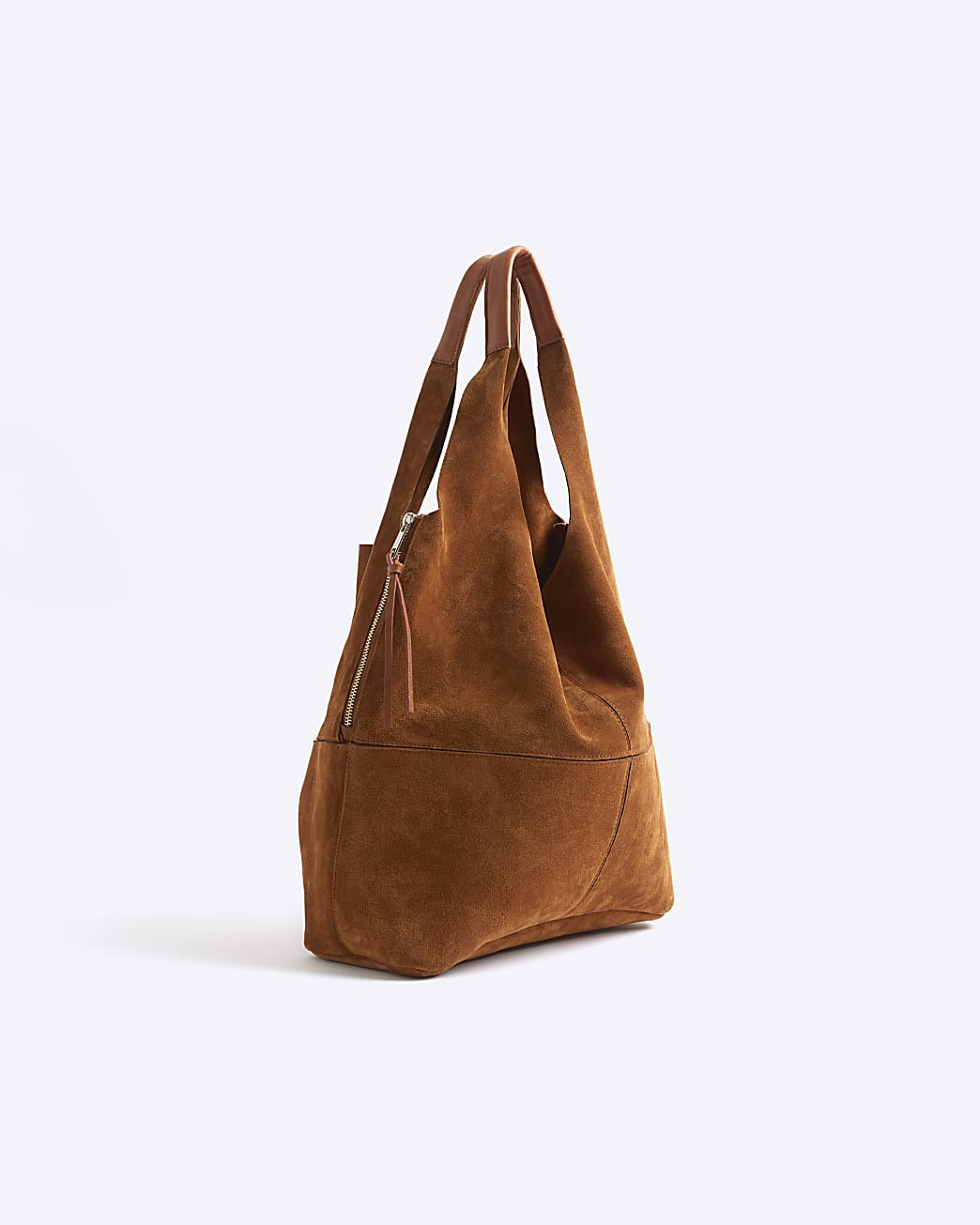 Brown panel suede slouch tote bag | River Island (UK & IE)