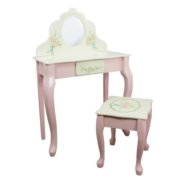 Fantasy Fields by Teamson Kids- Princess Floral Garden Wooden Play Vanity Table/ Makeup Dresser a... | Walmart (US)