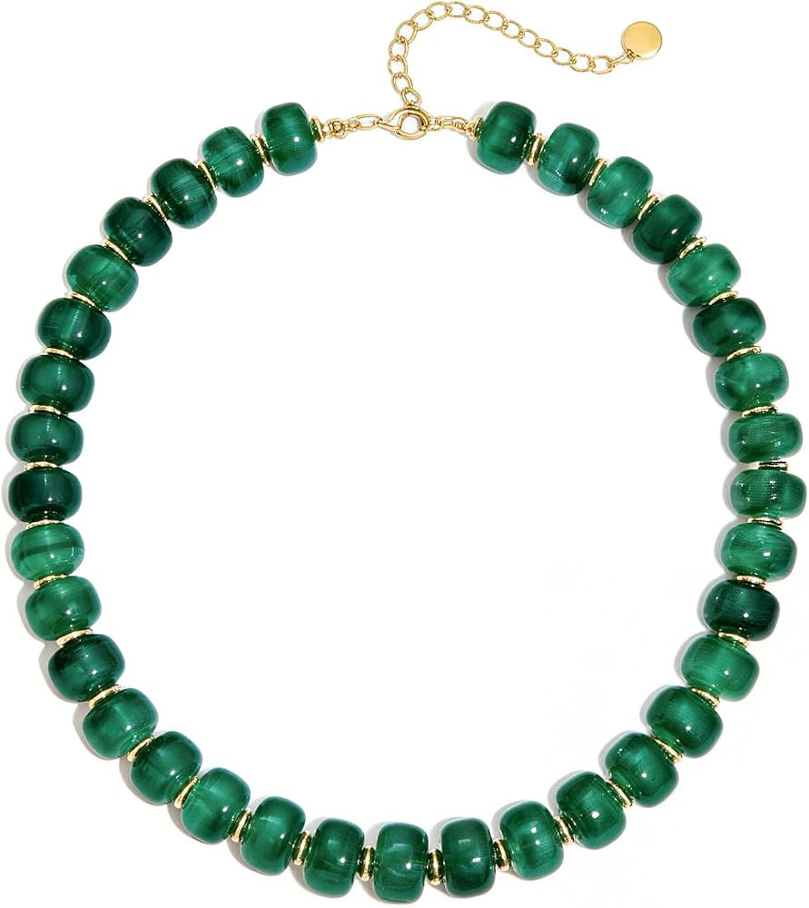 Colorful Beaded Necklace for Women Unique Resin Beads Choker Necklaces Boho Statement Chunky Neck... | Amazon (US)
