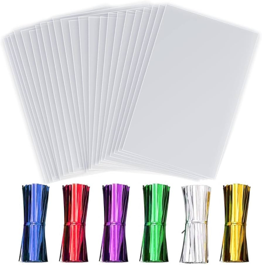 Clear Cellophane Treat Bags 100pcs 7 X 12 In Clear Cellophane Bags with 6 Mix Colors Twist Ties f... | Amazon (US)