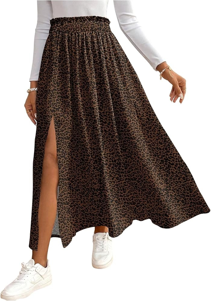 SOLY HUX Women's Floral Skirts High Waisted Split Swing Flowy Boho Vacation Long Skirt | Amazon (US)