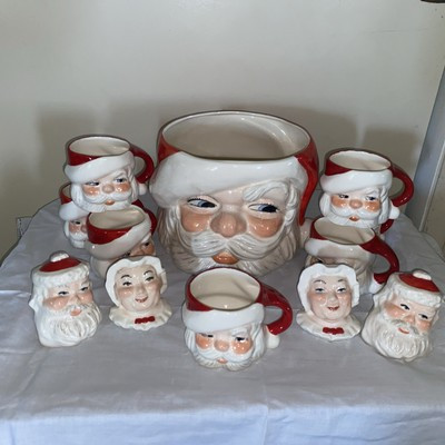 Vintage 1950’s Santa Claus Eggnog Punch Bowl and 7 Santa Cup, (2) Shaker Set | eBay US