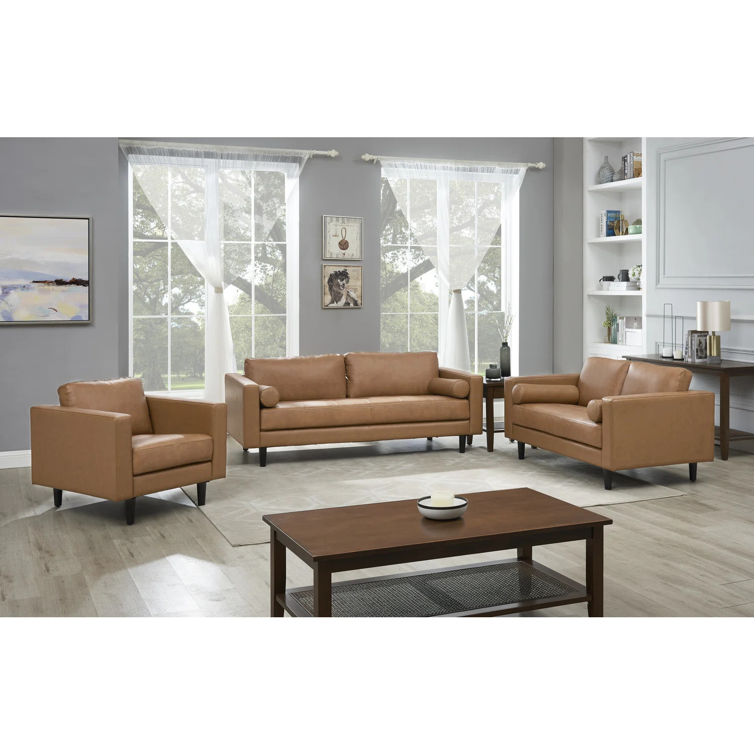 Latitude Run® Nataniel 3 Piece Living Room Sets Genuine Leather Modern Couch Set with Sofa, Love... | Wayfair North America