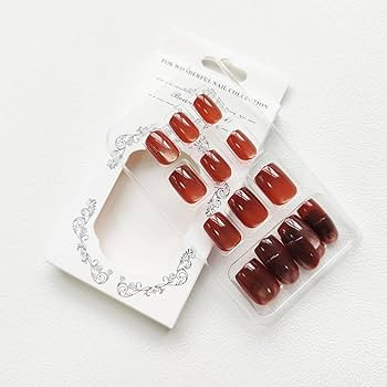 KKUUOO Square Press on Nails Cat Eye Fake Nails Medium Brown False Nails with Design Glitter Acry... | Amazon (US)