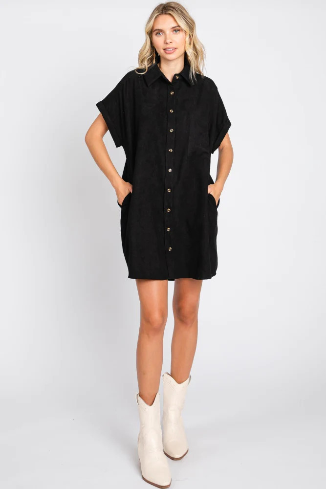 Black Ribbed Button Down Mini Dress | PinkBlush Maternity