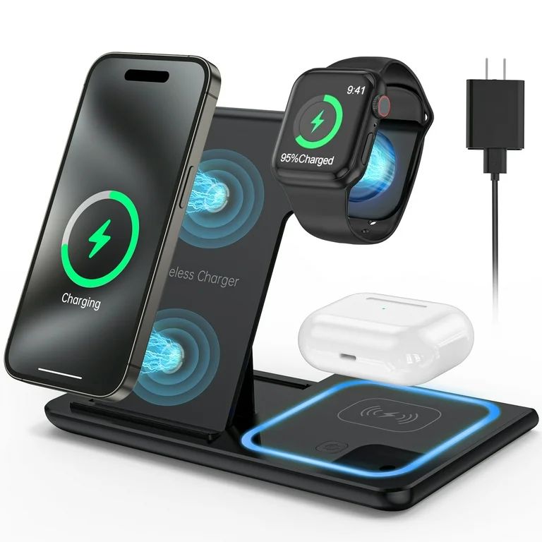 3 in 1 Wireless Charger, 18W Fast Charger Pad Stand Charging Station Dock for iWatch Series SE 8/... | Walmart (US)